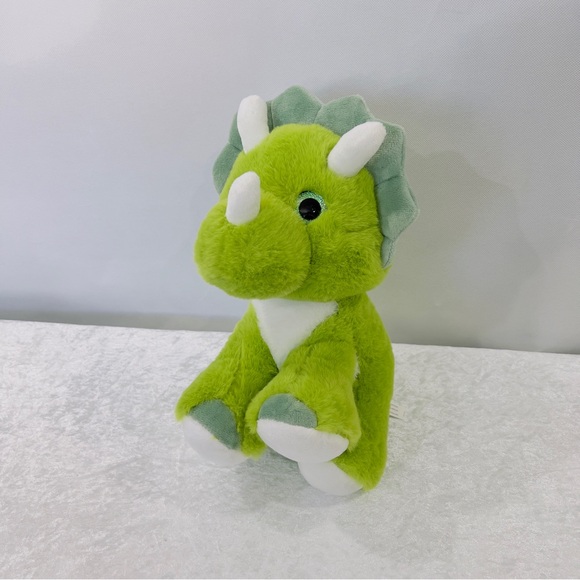 Caravan Softoys Other - Dinosaur Triceratops Plush Green White Shinny Glitter Eyes Stuffed Animals